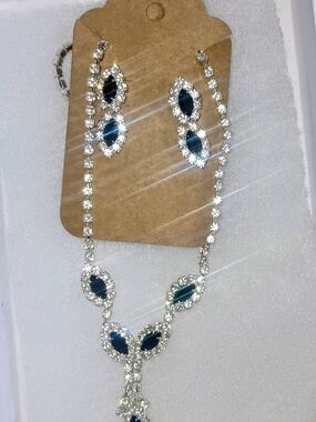 Elegant Silver Necklace & Earring Set with Black Onyx Crystal Accents